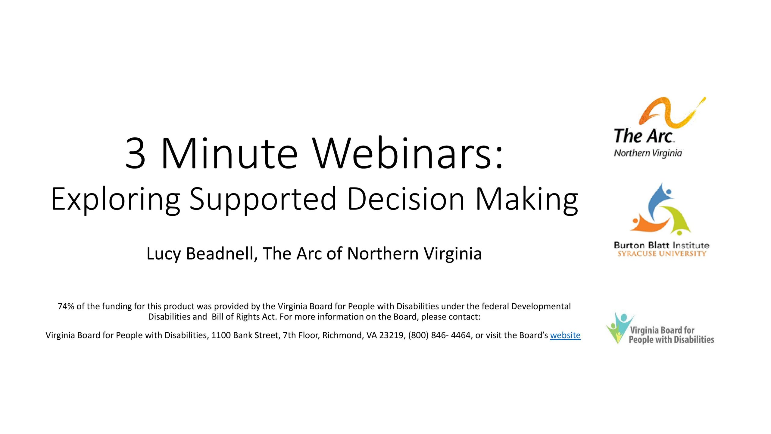 Cover art for: 3 Minute Webinars: Exploring Supported Decision Making