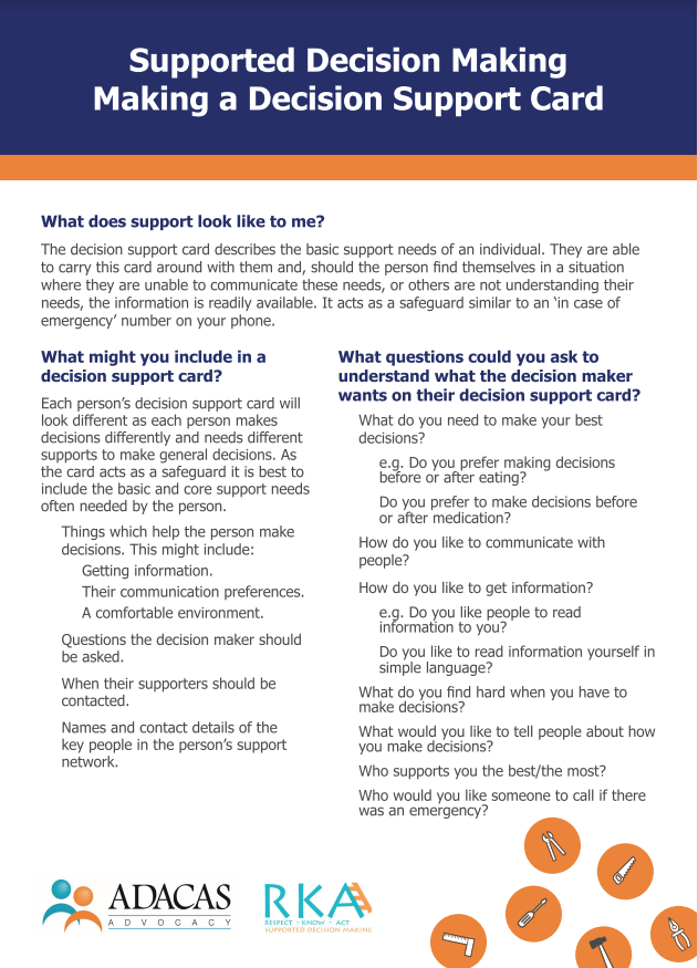 Cover art for: Supported Decision Making: Making a Decision Support Card