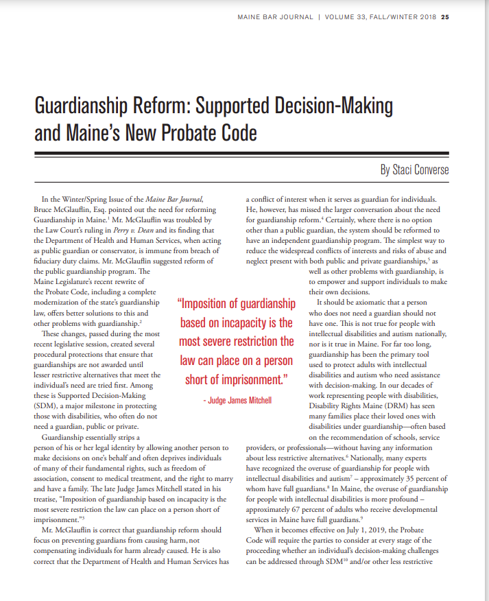 Cover art for: Guardianship Reform: Supported Decision Making and Maine’s New Probate Code