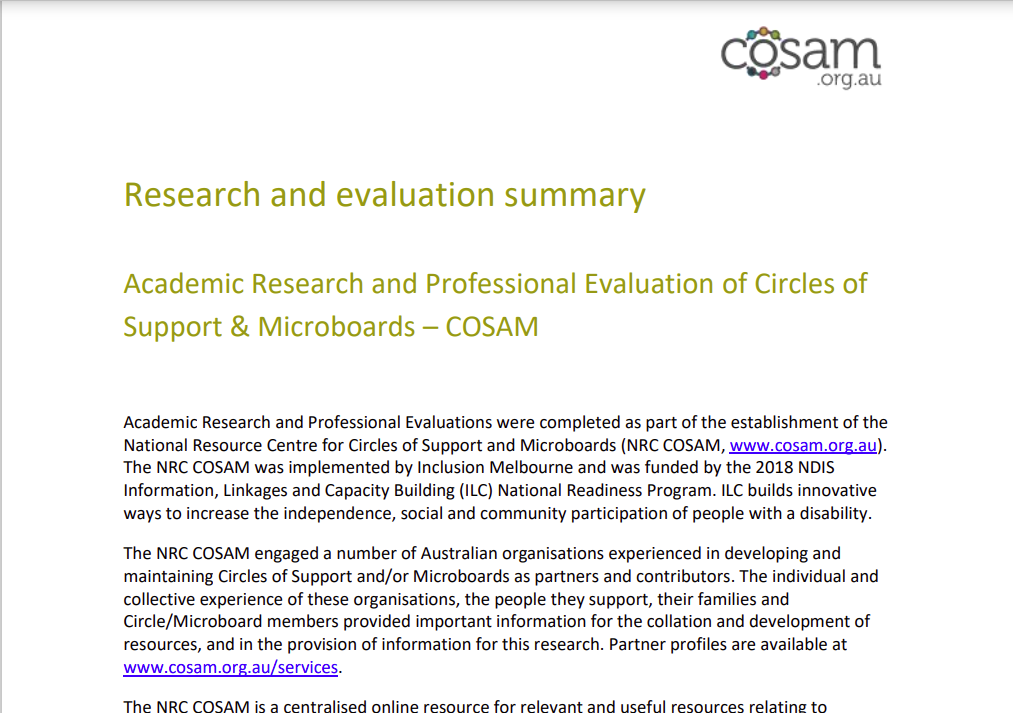Cover art for: Academic Research and Professional Evaluation of Circles of Support & Microboards – COSAM