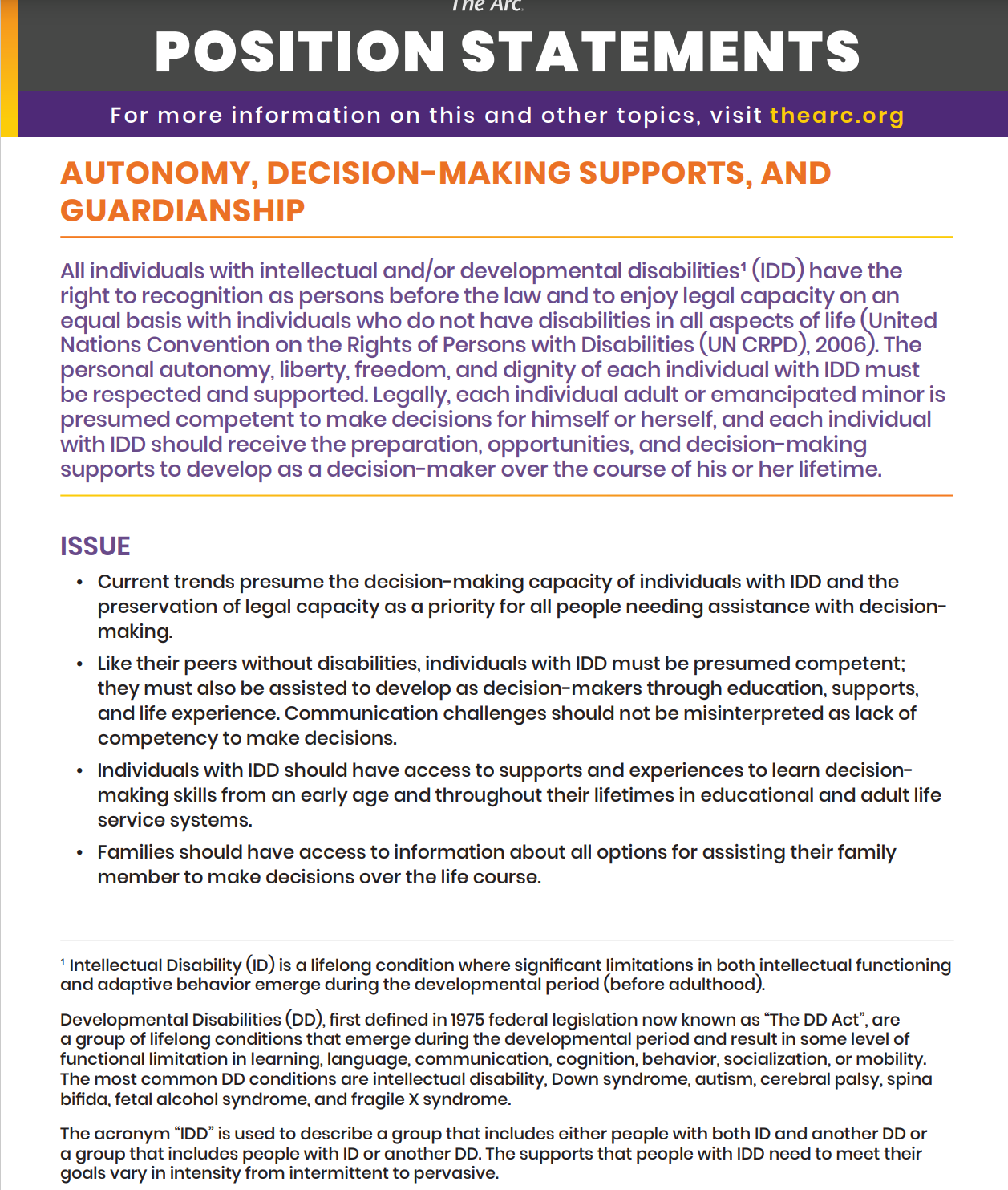Cover art for: Position Statement: Autonomy, Decision Making Supports and Guardianship