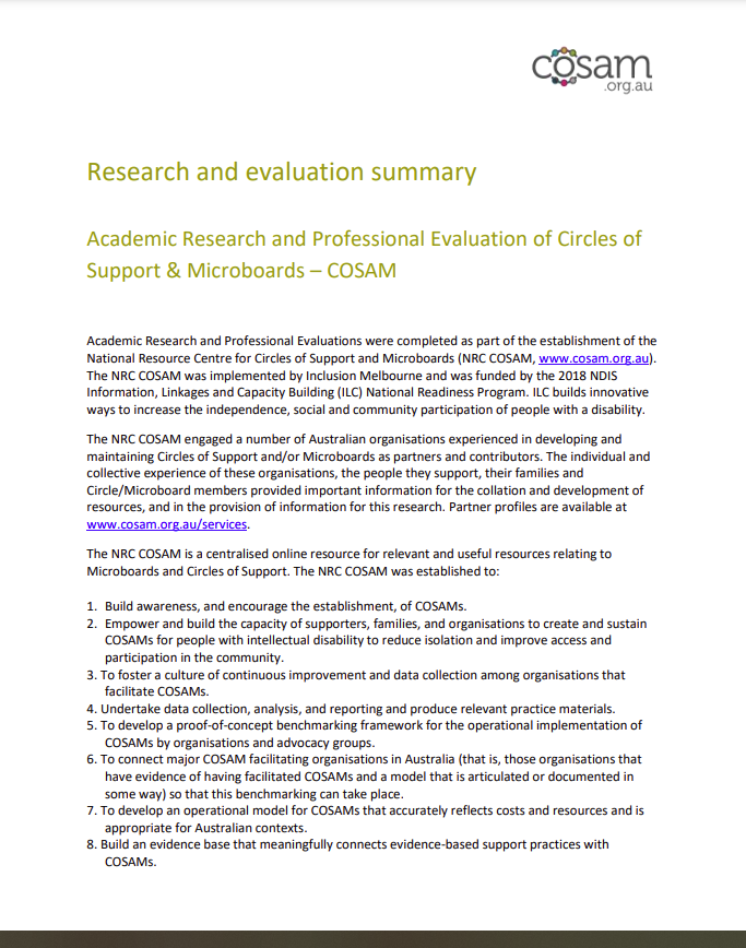 Cover art for: Circles of Support and Microboards: Research and Evaluation Summary