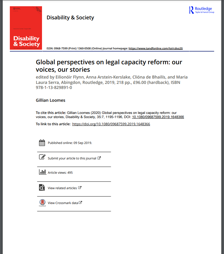 Cover art for: Book review: Global Perspectives on legal capacity reform: Our Voices, Our Stories