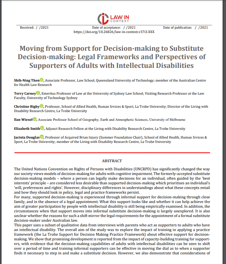 Cover art for: Moving from Support for Decision-making to Substitute Decision-making: Legal Frameworks and Perspectives of Supporters of Adults with Intellectual Disabilities
