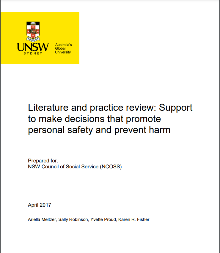 Cover art for: Literature and practice review: Support to make decisions that promote personal safety and prevent harm
