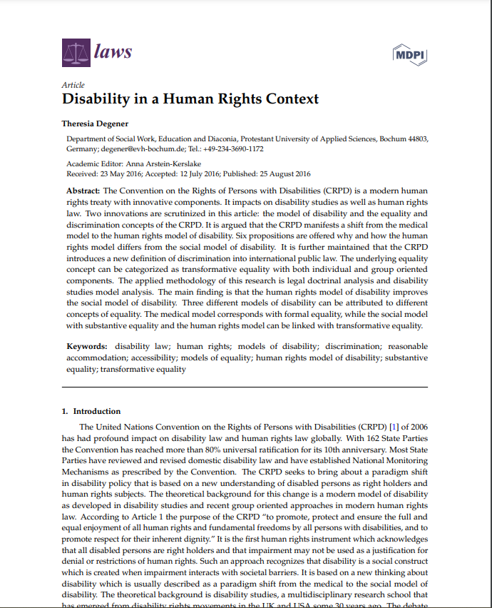 Cover art for: Disability in a Human Rights Context